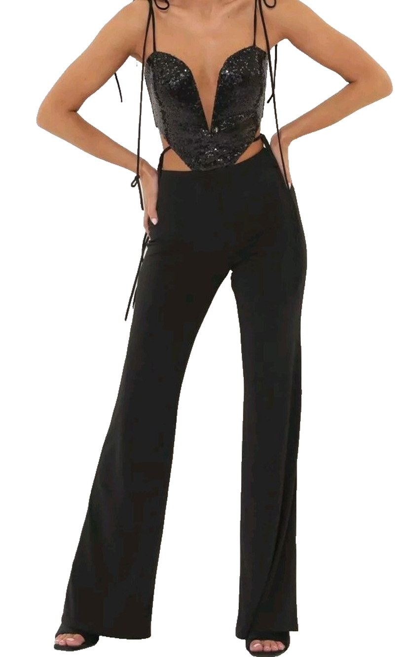 LUCY IN THE SKY wide leg party Jumpsuit Y2K babydoll coquette Black Sz M A005247